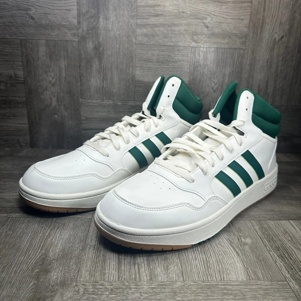 Adidas Hoops 3.0 Mid Mens 12 White Green Basketball Retro Sneakers NEW IG5570